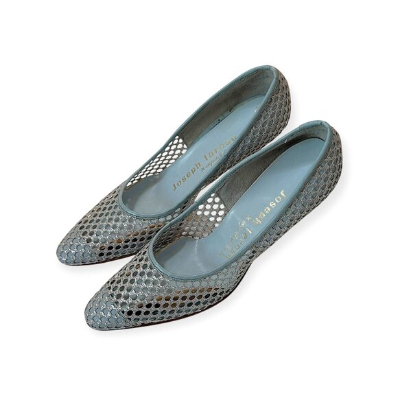 1960s Vintage Deadstock Joseph LaRose Mesh Kitten Heels  7 AA Blue Silver, USA - Picture 5 of 11